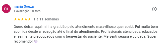 Depoimento de paciente da clínica odontológica em Manaus Sanmede — avaliação Google 5 sobre dentista em Manaus