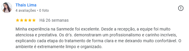 Depoimento de paciente da clínica odontológica em Manaus Sanmede — avaliação Google 3 sobre dentista em Manaus